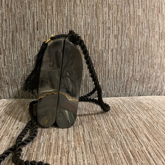 Vintage EUC Timmy Woods MINI wood shoulder bag purse gray/gold - Picture 4 of 8